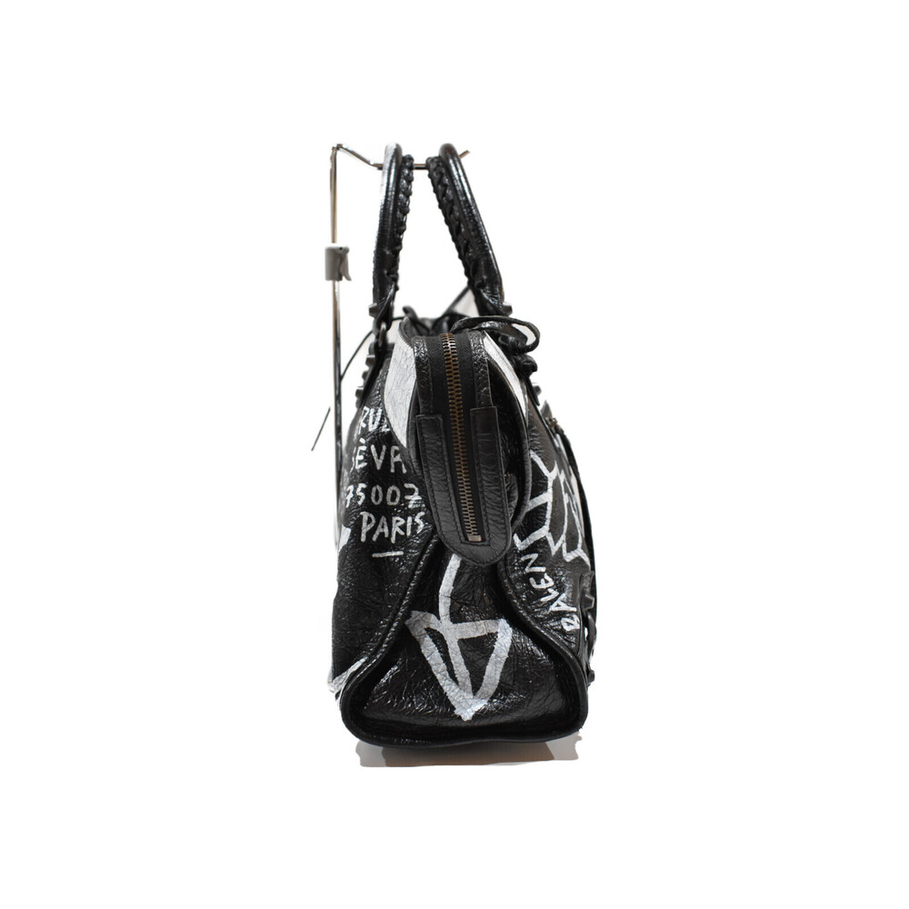 BALENCIAGA Graffiti Classic City Handbag Black Leather Rare No Shoulder Strap - Picture 2 of 7